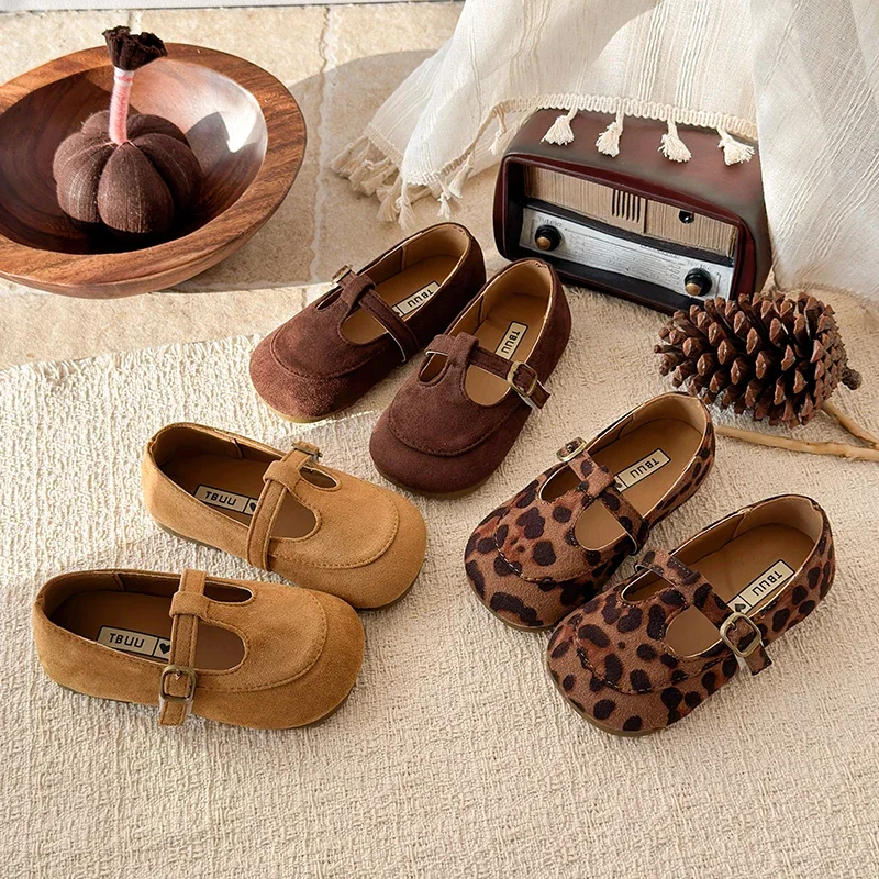 Kids Vintage T-Strap Mary Jane Flats Hook and Loop Buckle Non Slip Sole Girls Daily Casual Dress Footwear