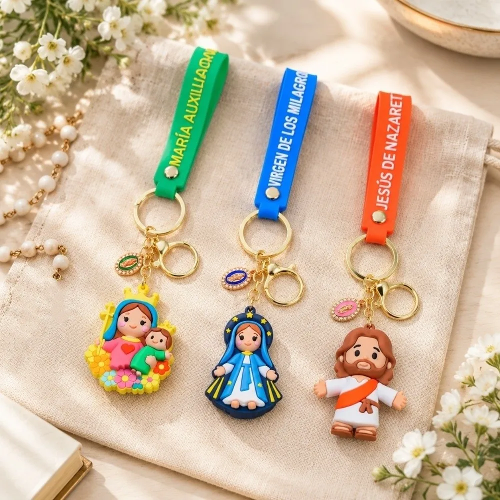 Catholic Church Baptism Religious Figure Keychain Cartoon Key Ring Virgin Mary Jesus Pendant Hanging Decoration OPrnaments