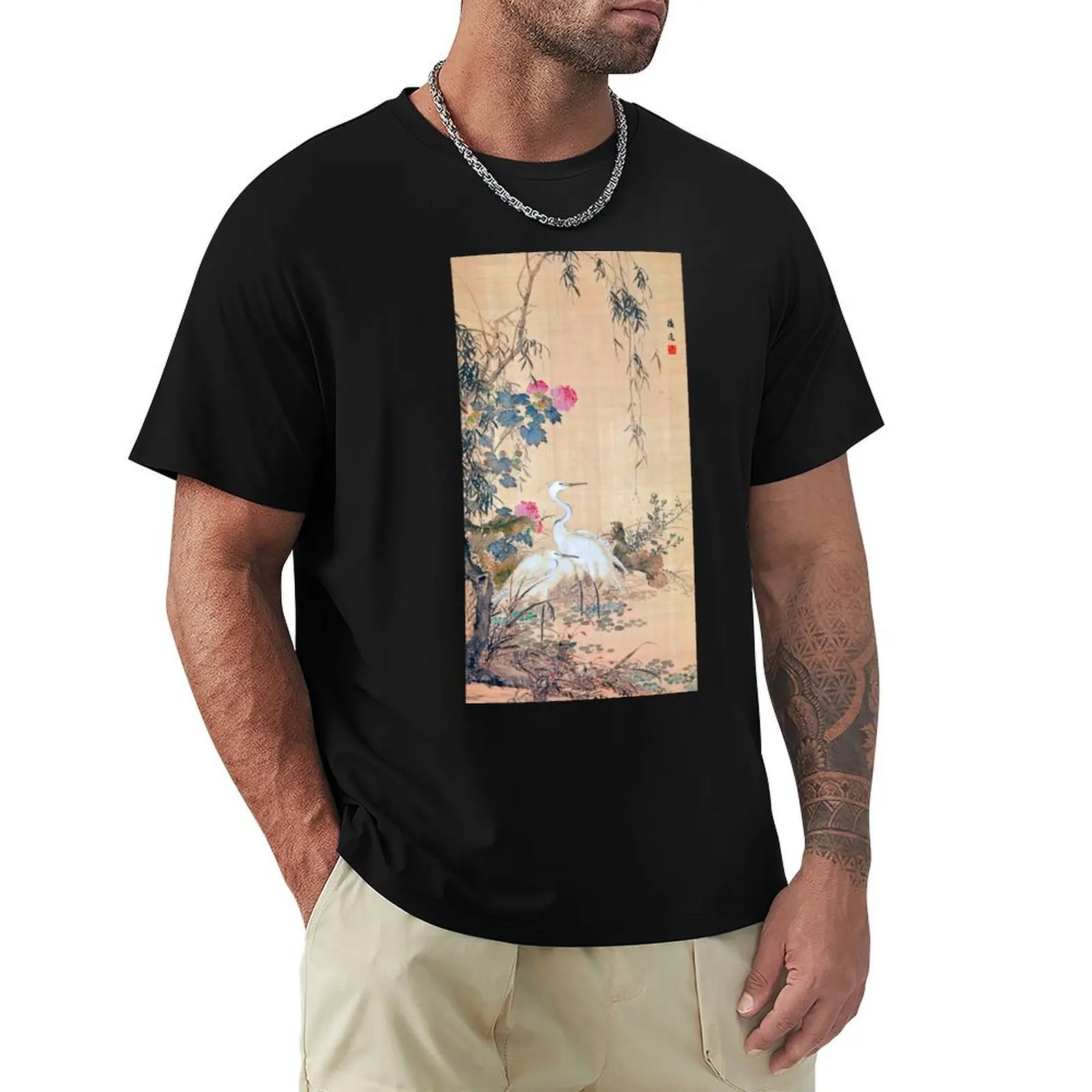 Egrets, Peonies, and Willows (Restored Japanese Artwork) T-Shirt heavyweights animal prinfor boys quick-drying T-shirt men