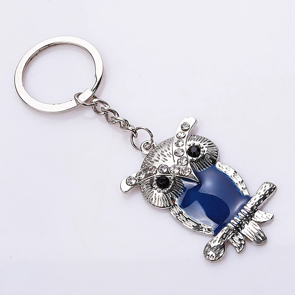 QianBei 2023 New Classic Rhinestone Owl Pendant Keychain Alloy Car KeyRing Men Women Charms Gifts Jewelry