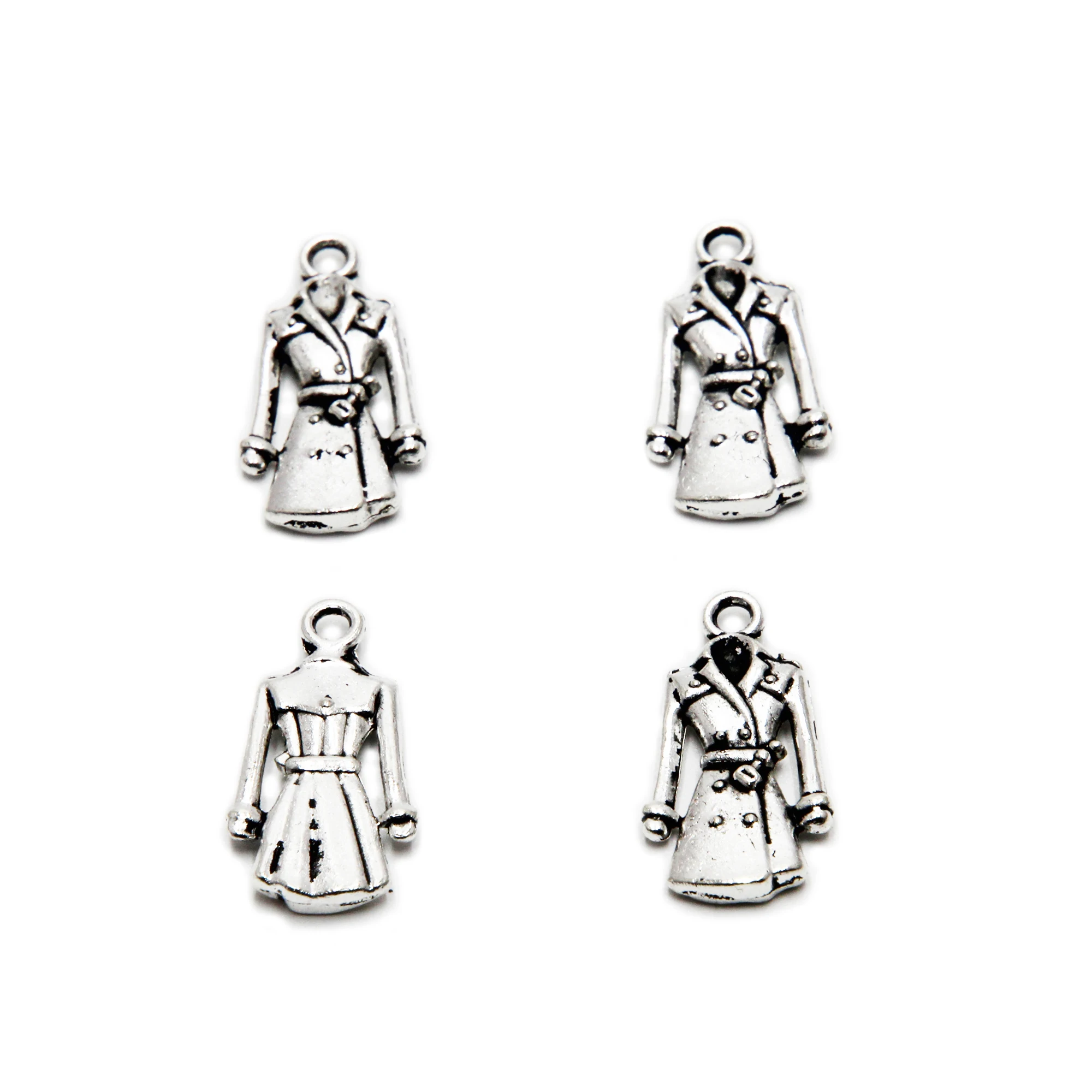 20pcs 3D Mini Clothings Overcoats Coats Windbreakers Pendant Antique Tibetan Silver Tone Zinc Alloy 23*12mm