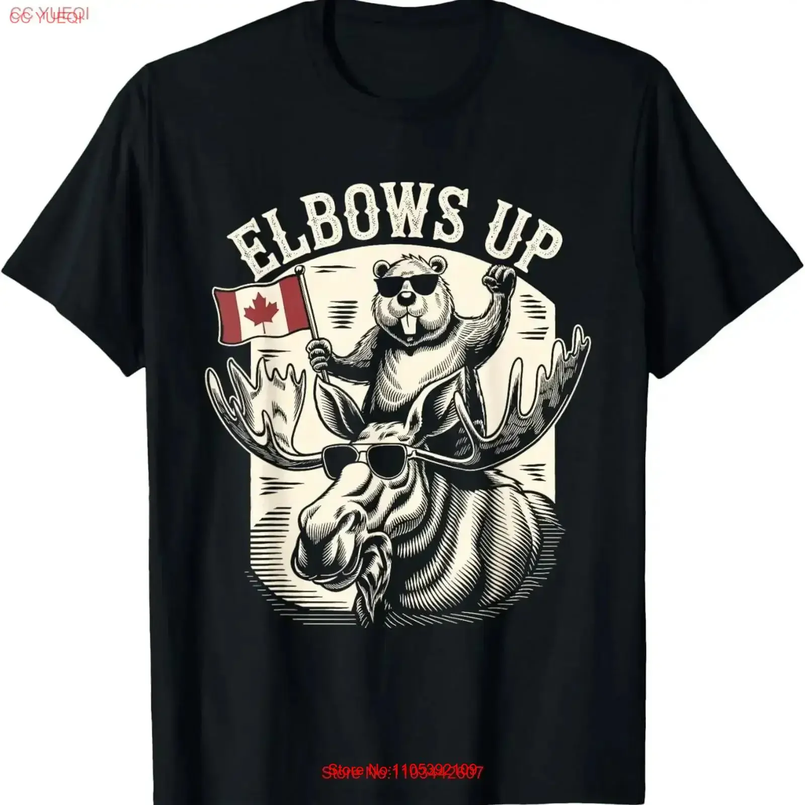 Elbows Up Funny Canada Beaver And Moose T Shirt vintage Washed graphic Versatile homme Breathable Stretched Comfortable Unisex