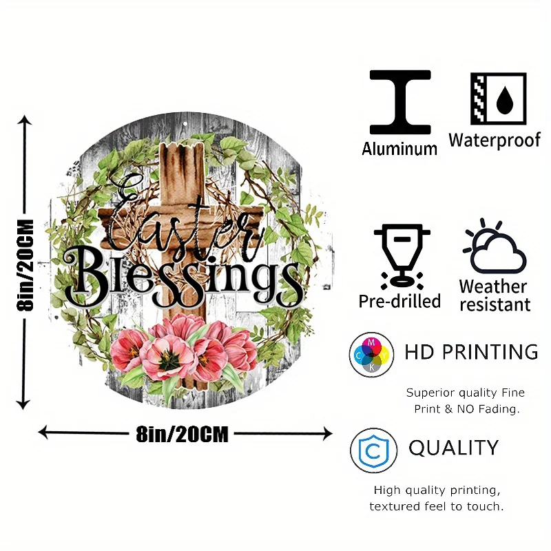 1pc 8x8inch Aluminum Metal Sign Easter Blessings Wreath Sign, Wreath Attachment, Door Decor, Metal Sign, Easter Wreath Sign