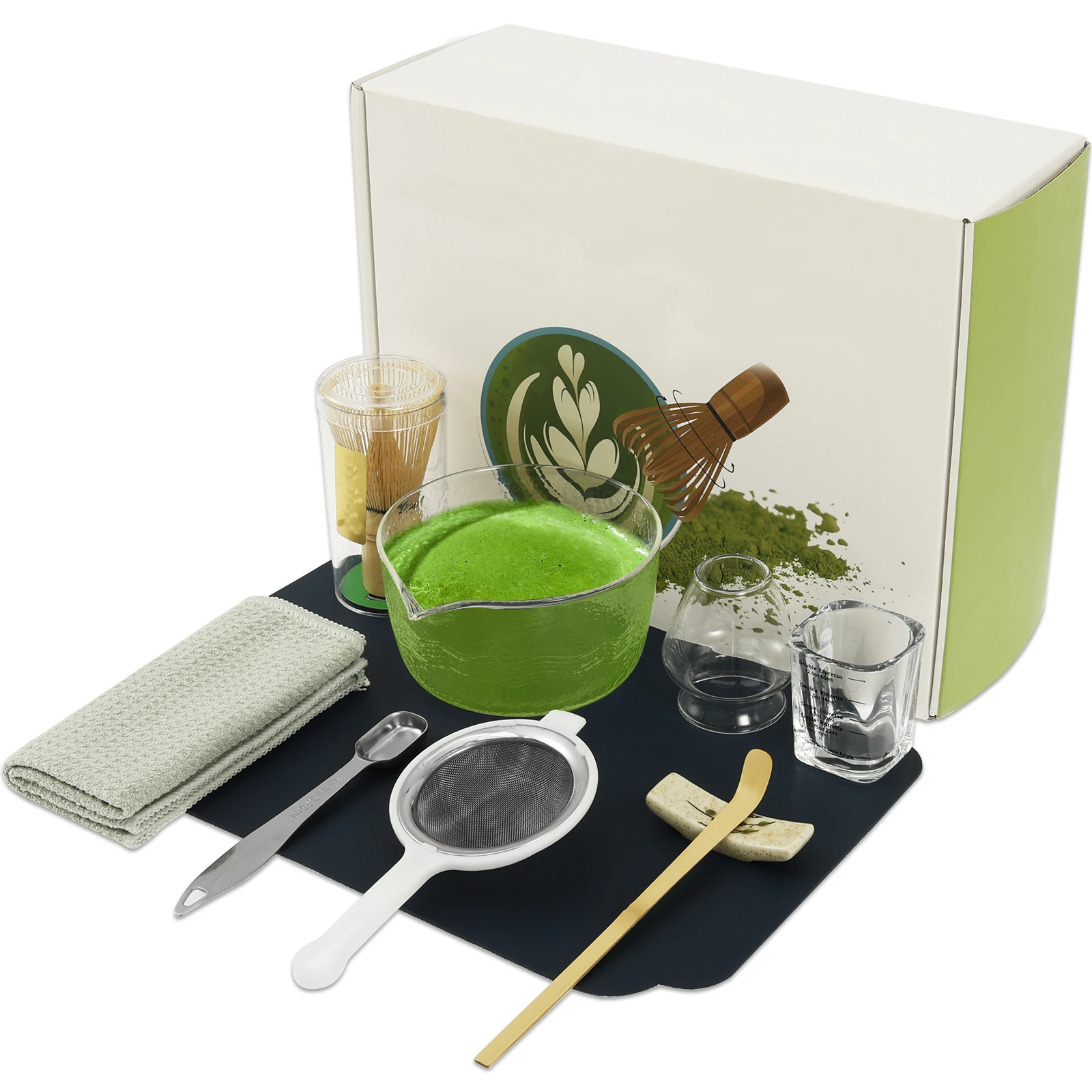 

Японский набор матча со стеклянной чашей, бамбуковый венчик матча и совок для чая для любителей чая, подарки, инструменты для приготовления чая, аксессуары
