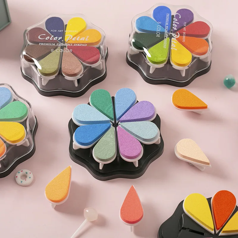 8 Color Petal Stamp Pad Children's Finger Painting Color Ink Printing Set DIY Printing Ink,Each Color Can Taken Out Separately