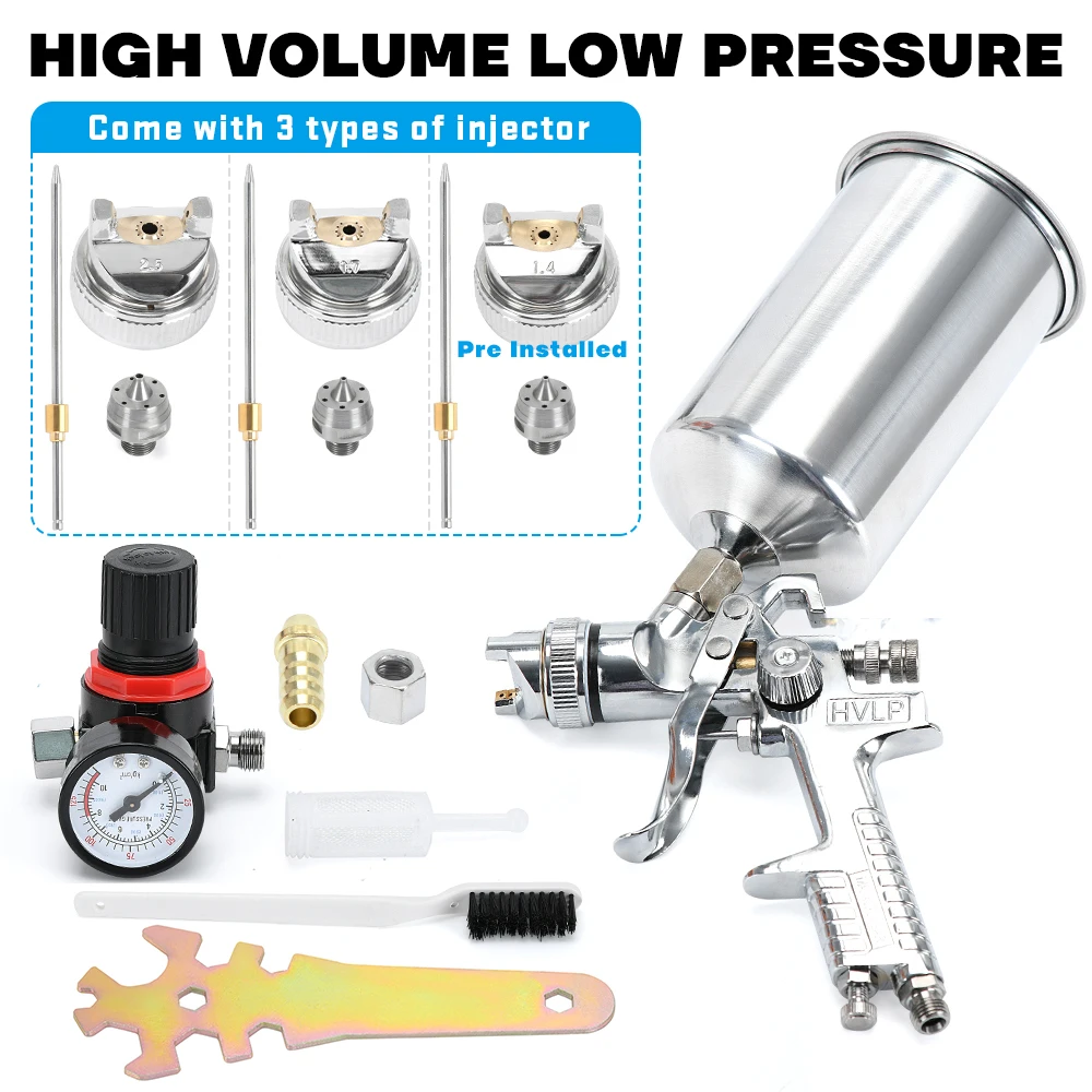 2.5mm Professional HVLP Spray Gun HVLP Gravity Feed SPRAY GUN Kit With Regulator Paint Primer Metal Flake 1L DIY Spray Paint Kit