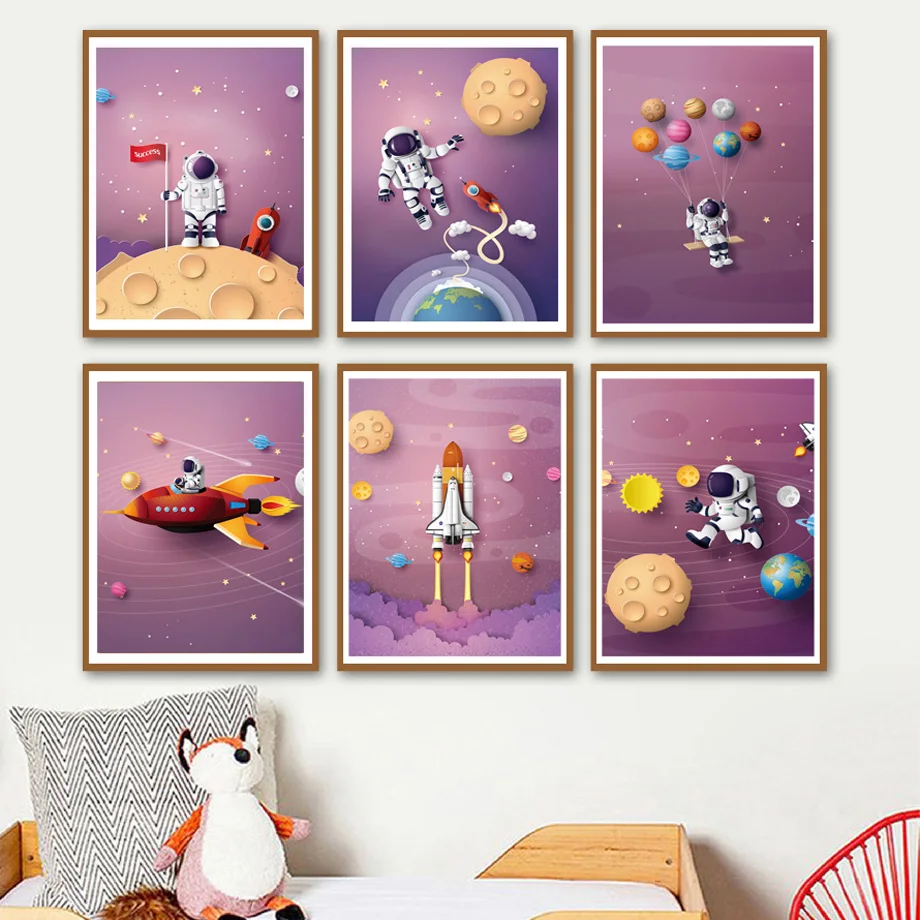 

Nordic Canvas Theme Explore Moon Mars Space Astronauts Galaxy Planets Star Rocket Sun Poster Prints Wall Picture Kids Room Decor