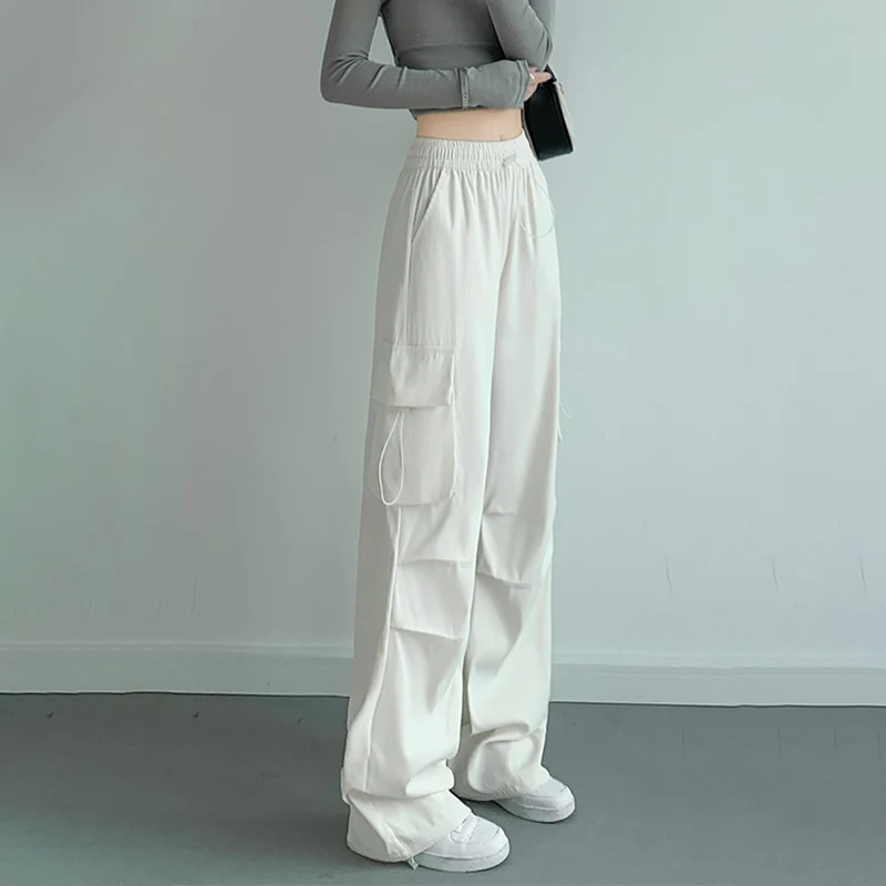Fashion Pocket Drawstring Cargo Pants Women High Street Hip Hop Skateboard Sport Trousers Autumn Casual High Waist Straight Pant