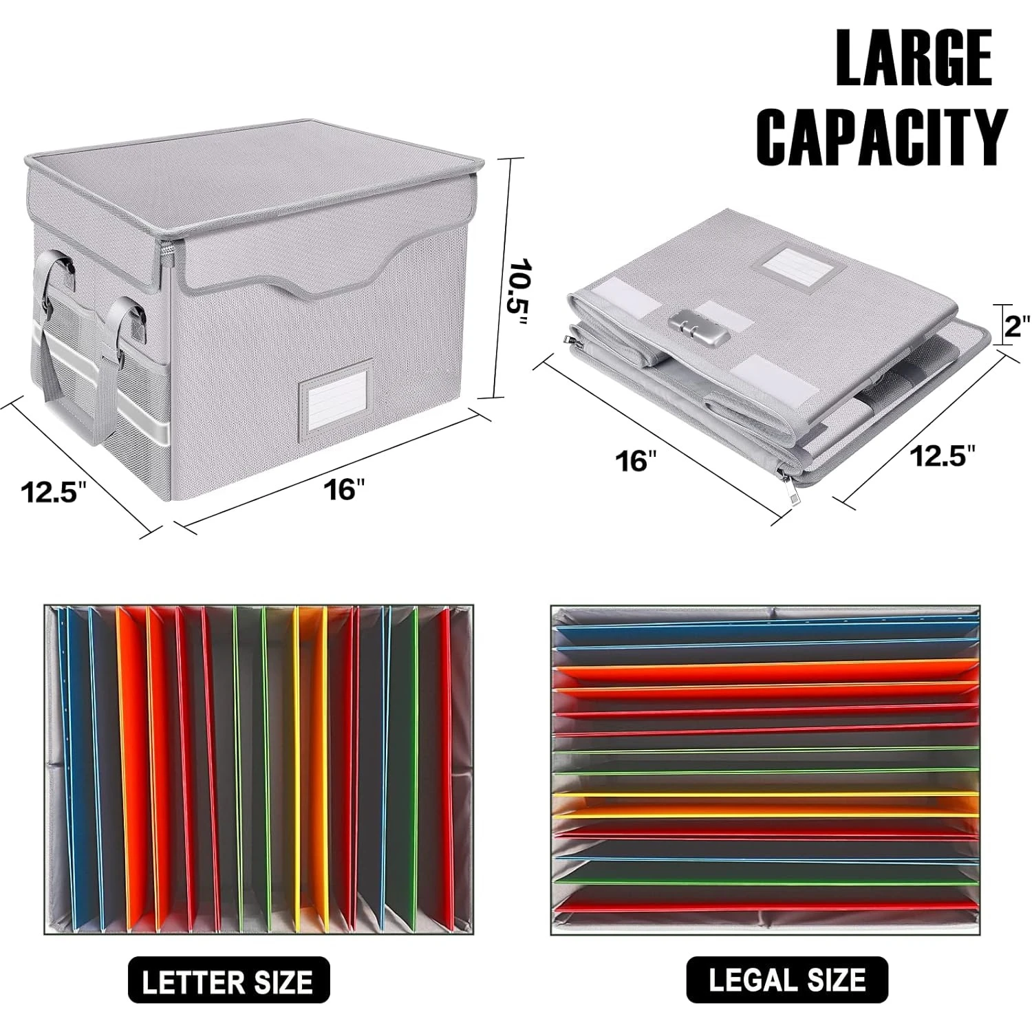 Fireproof Document Box with Lock,File Storage Organizer with Zipper Pockets,Collapsible Portable File Box Home Office Safe