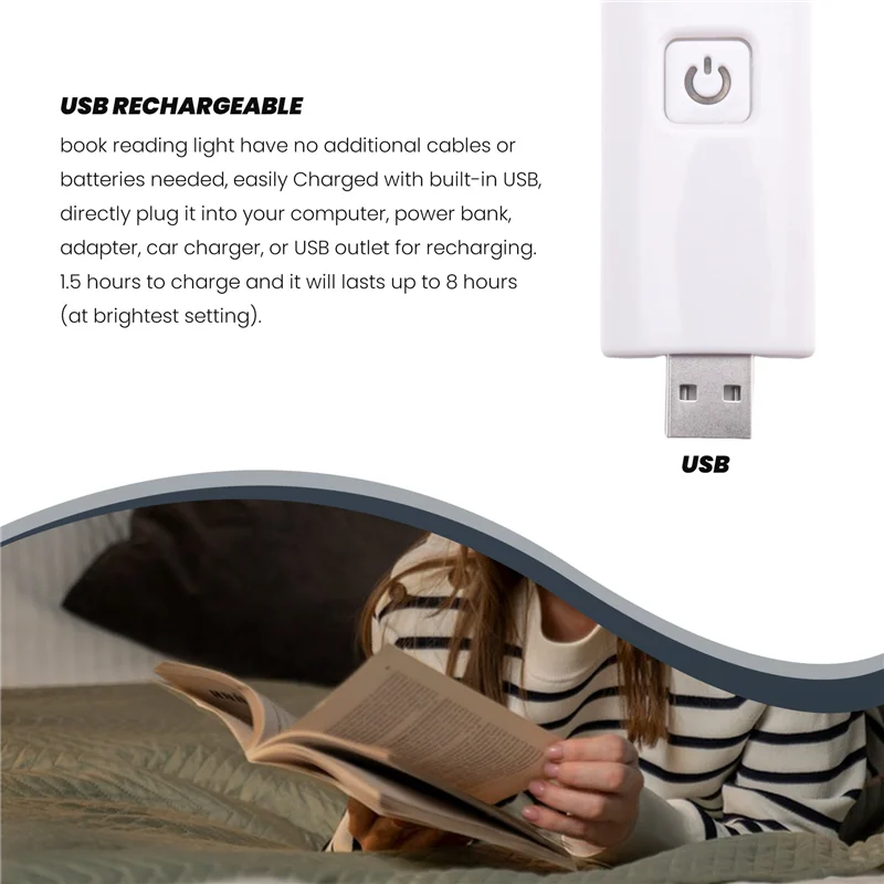 

USB перезаряжаемая книжная лампа, для детей, чтение в кровати, светодиодная лампа для чтения книг с зажимом для ухода за глазами в ночное время, книжные черви, путешествия