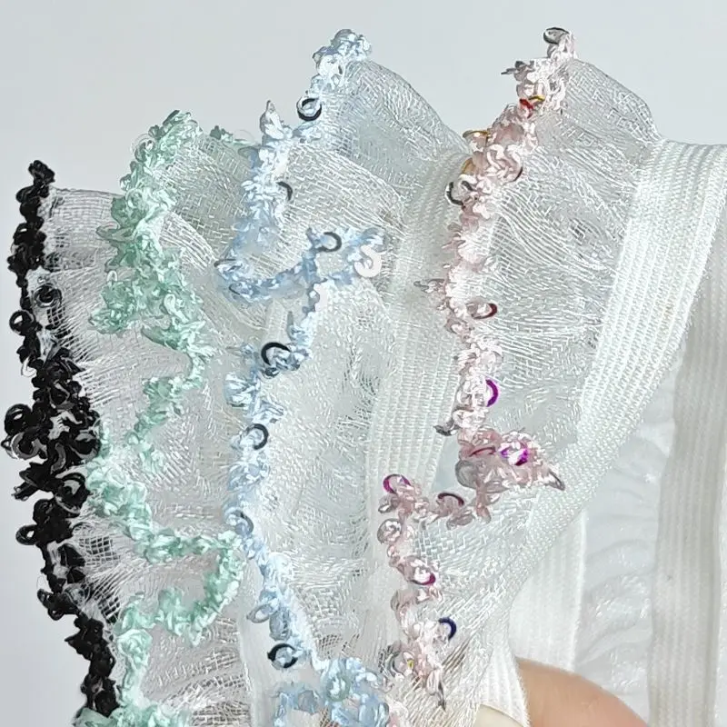 2Cm wide color beads unilateral pleated mesh lace clothing children's clothing home textile DIY hair band jewelry accessories