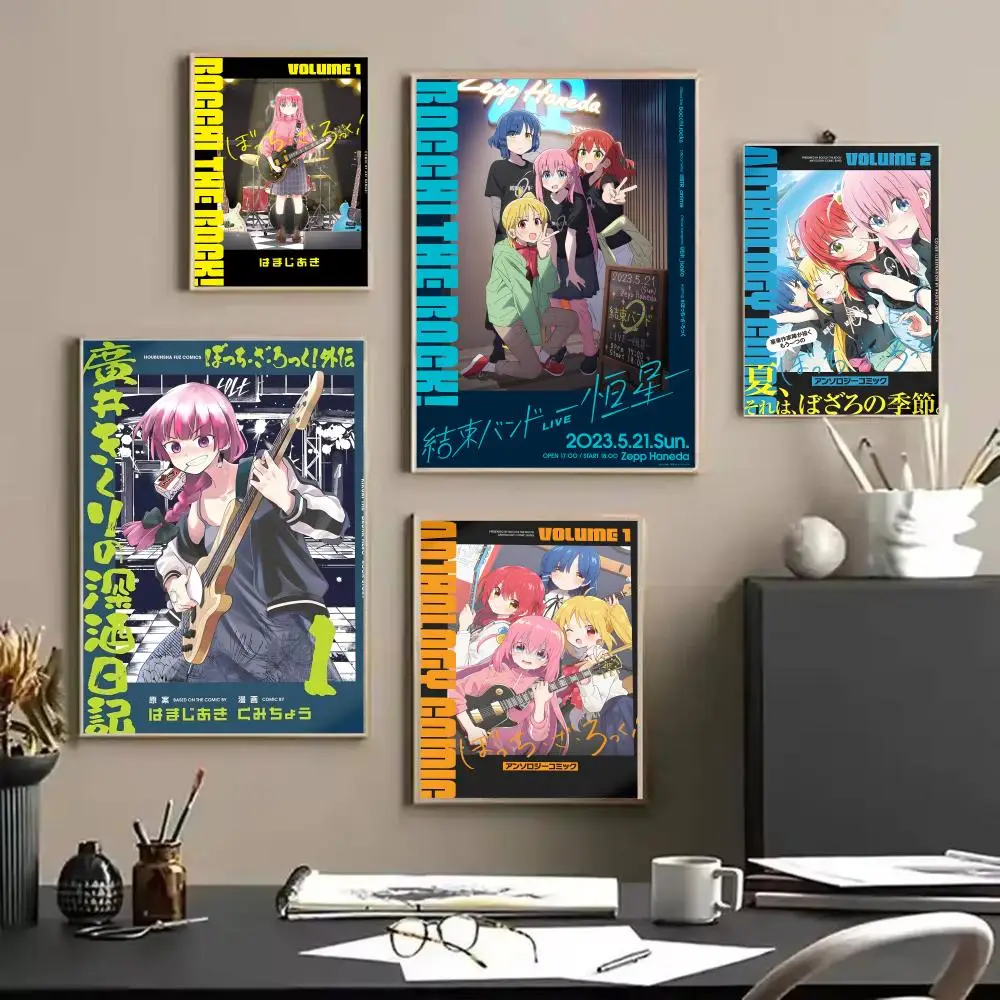 Anime B-Bocchi the Rock Poster Stickers Mural Painting Self-Adhesive Wall Decals for Bedroom Living Room Home HD Decor Gift