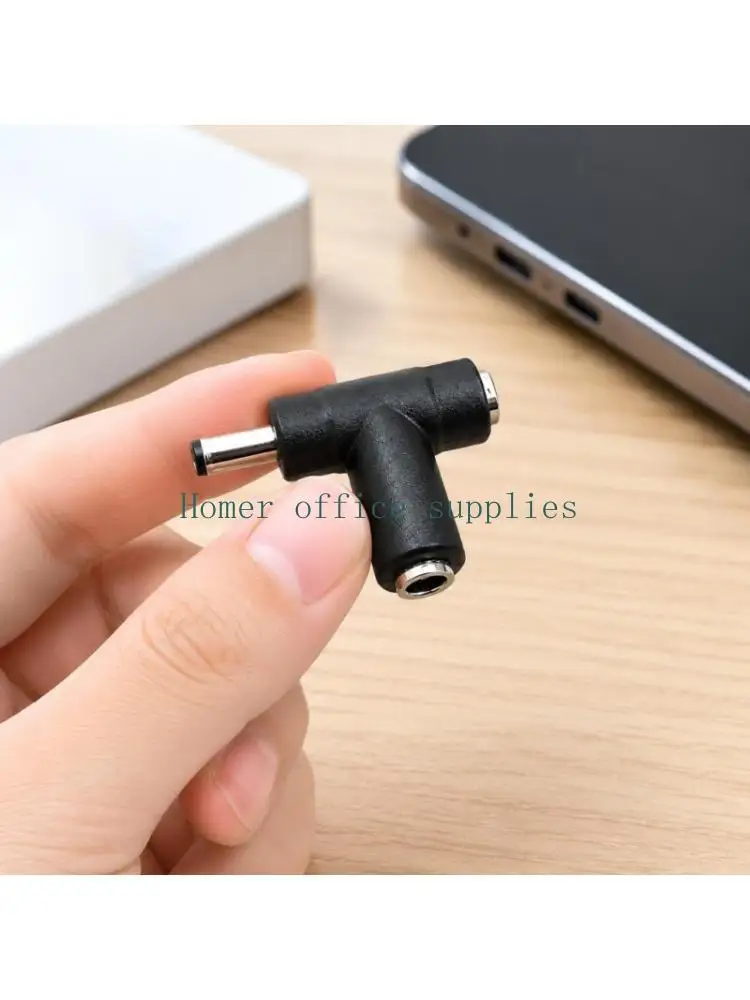 K43B Black Direct Current Power Splitter with T-Shaped Body, Mixed Female Outputs, 1 Male Input, Connector Adapter for 2 Devices