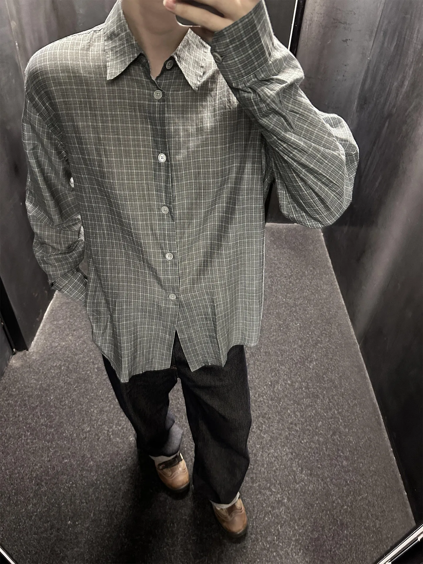 

Our Legac 26SS gray fine plaid casual loose washed 3D shirt
