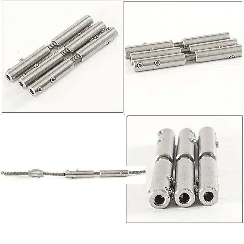 SUS 304 Adjustable 2 Sections Of Steel Wire Rope Connector Double wiring Butt joint sleeve Bolts Latch Free Gift Wrench