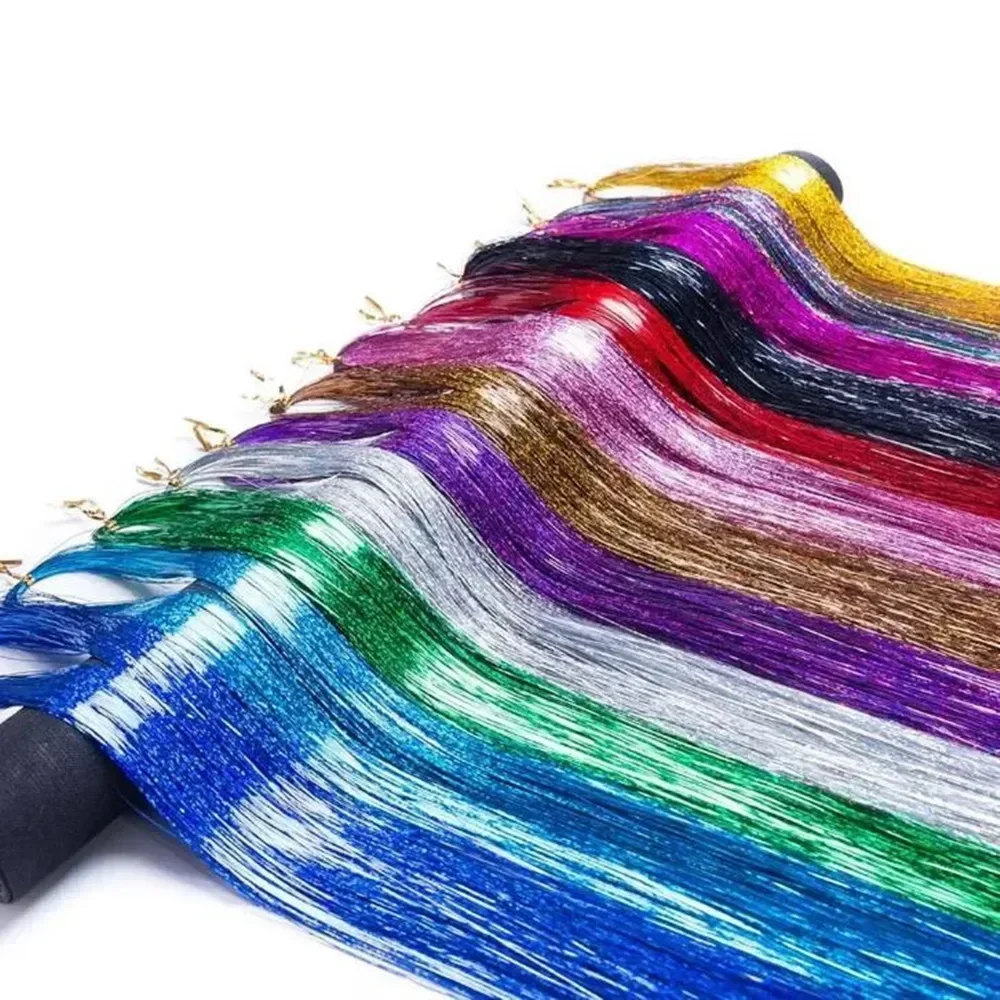 120cm 700Pcs Shiny Threads Glitter Hair Tinsel Kit Gold Silk Hair Glitter String Extensions Accessories for Women Headdress