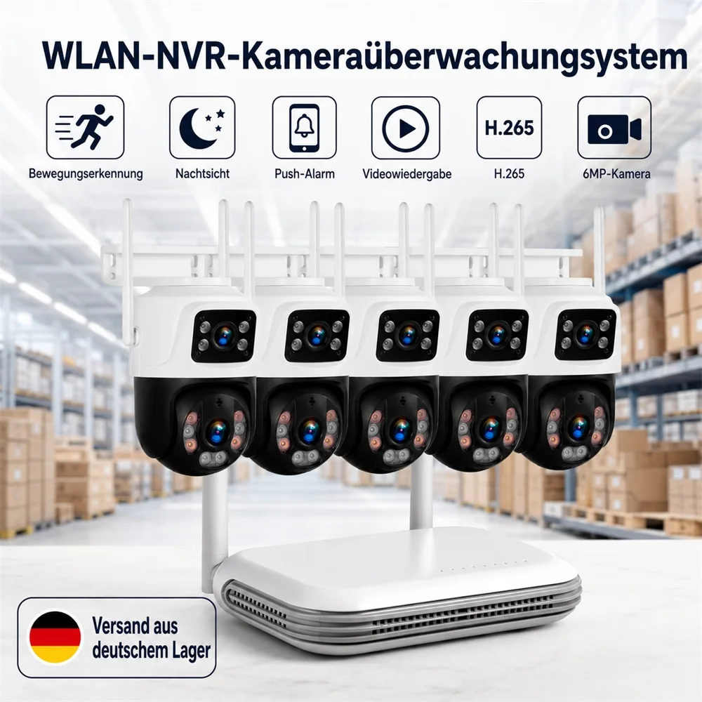Kit NVR KERUI 8CH, caméra IP PTZ sans fil HD 6MP étanche à double objectif, système de surveillance de sécurité domestique WIFI, caméra vidéo CCTV