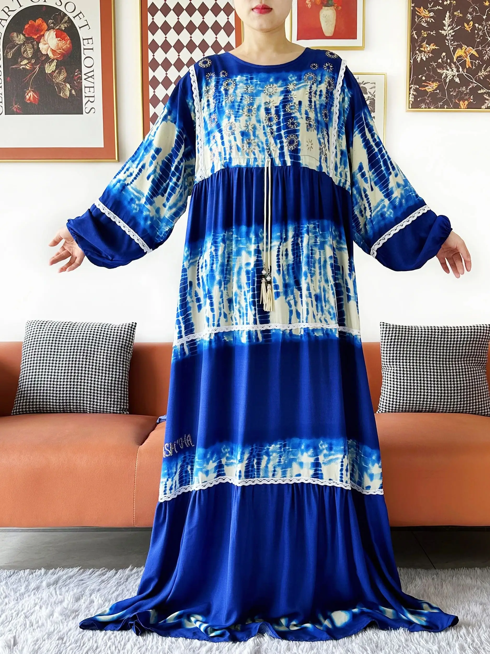High Grade Design Dubai Frauen Abaya Langarm Herbst Kleid Baumwolle Mit Großen Schal Boubou Maxi Islam Frauen Kleid Afrikanische Abaya