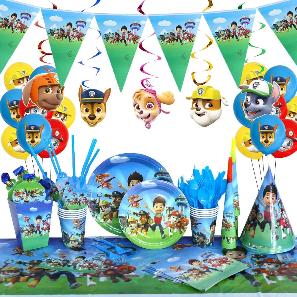 Boy Birthday Party Decoration Disposable Tableware Dog Chase Marshall Skye Balloon Kids Birthday Party Supplies