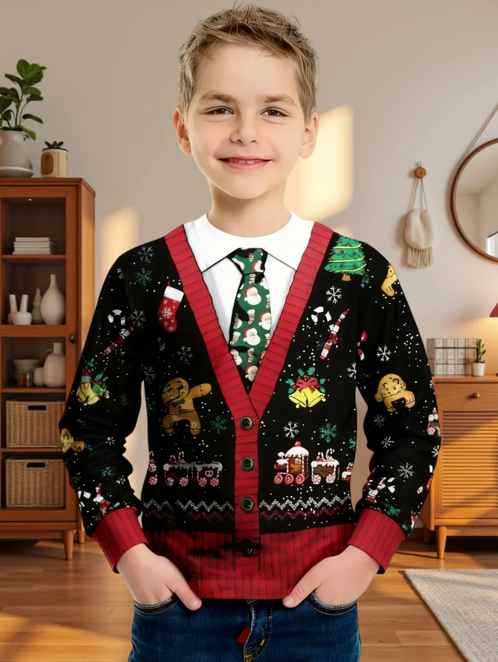 Funny Boys T-Shirt Christmas Suit Tie 3D Print Autumn Long Sleeve Tees Casual Pullover Boys Clothes Holiday Children's Clothing