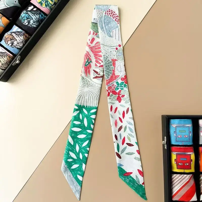 2025 Hot French Fashion Versatile Plant Flower Twill Ribbon Wrap Bag Handle Ribbon Silk Scarf Gift Wholesale 5 * 90cm