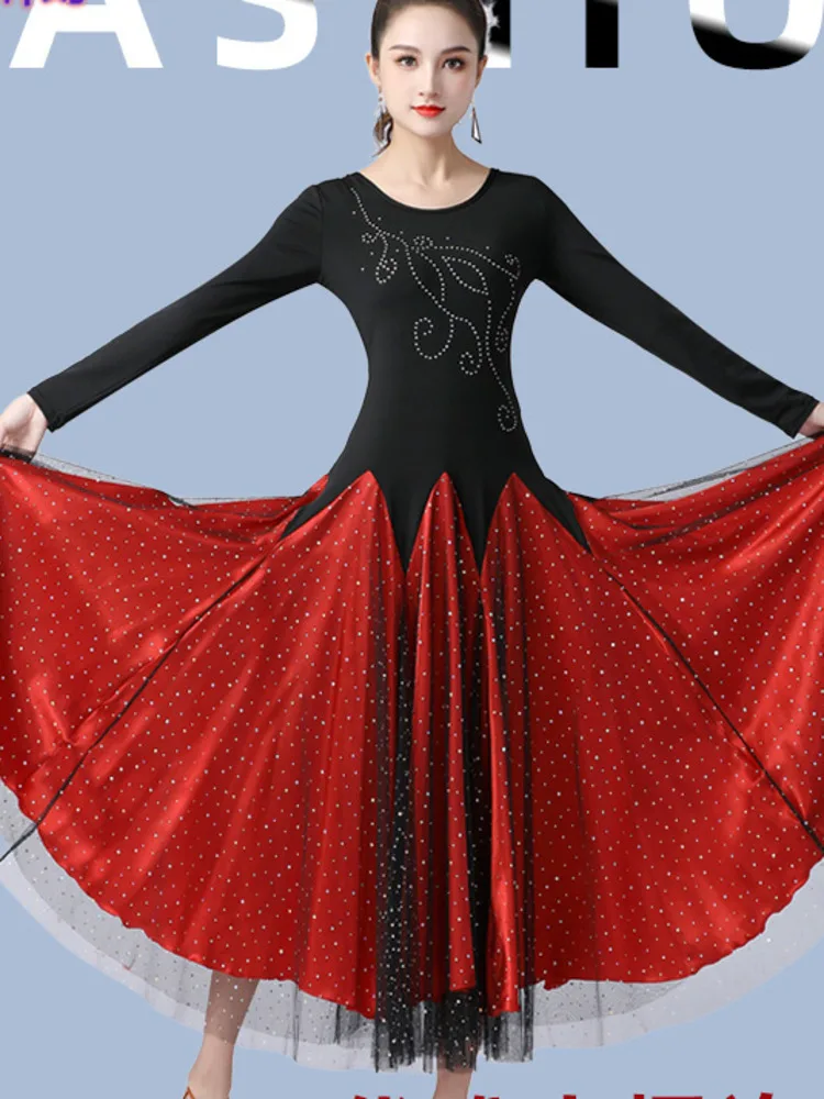 Robe de danse de salon à manches longues pour femmes, vêtements de performance, robe standard moderne, robe de valse tango, haute qualité