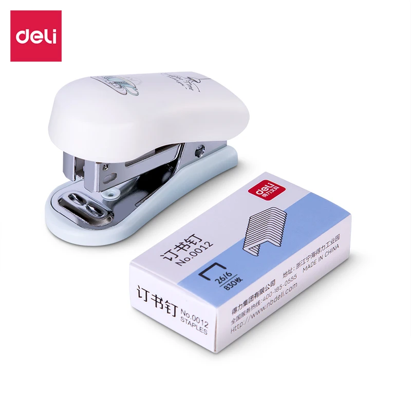 Deli 0352 Mini Stapler Set Fashion Simple Design with 830pcs No.12 Staples Box 26/6 for Back to School Student Supplies