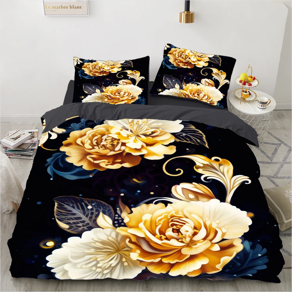 Orange Rose Bedding Set Qulit Cover 3d Floral duvet cover set Flower Comforter Cover Queen King Size Bed Linen 220x240 200x200