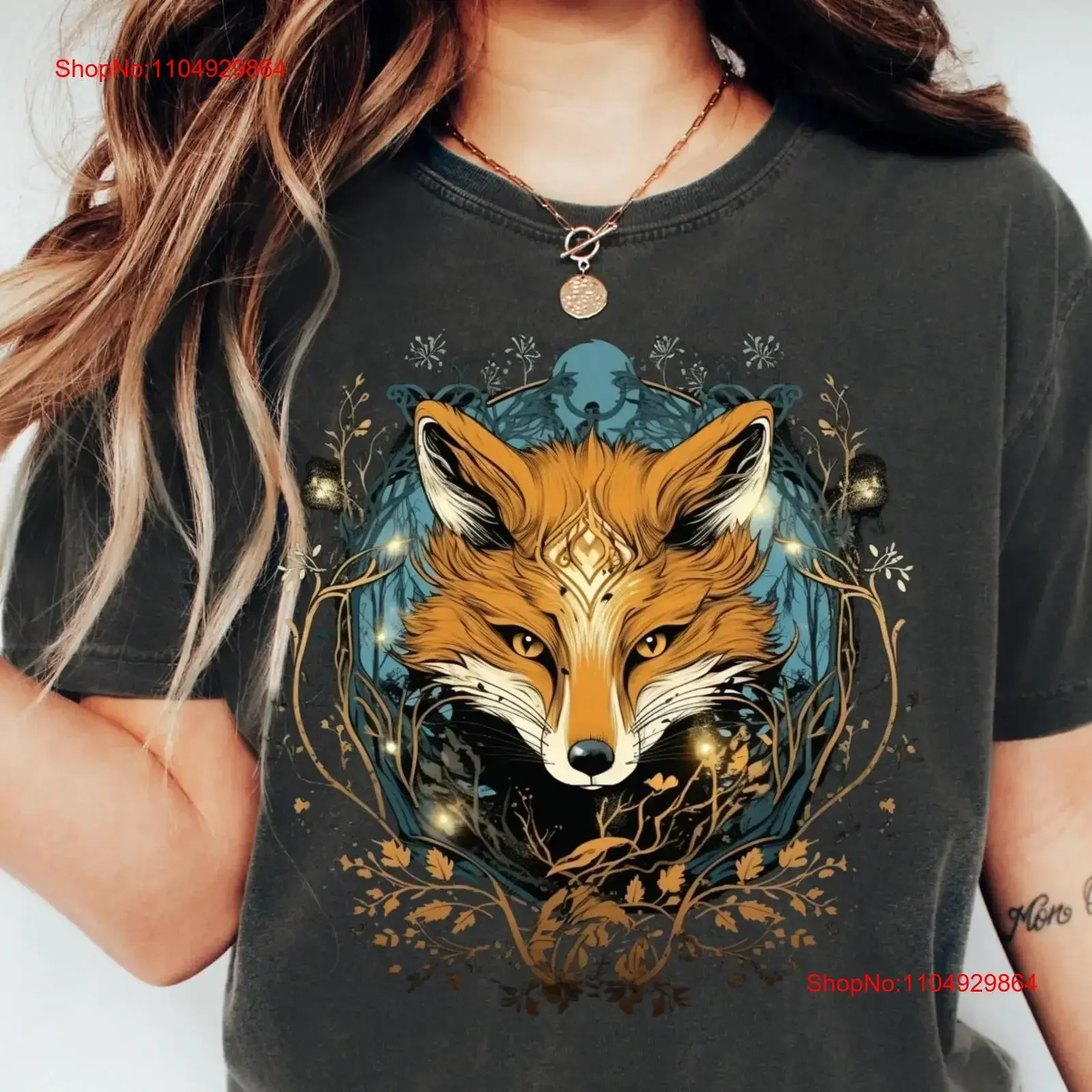 

Goblincore Whimsigoth Fox T Shirt Dark Cottagecore For Women Green Witch Celestial Oversized Fairycore Top vintage Washed homme