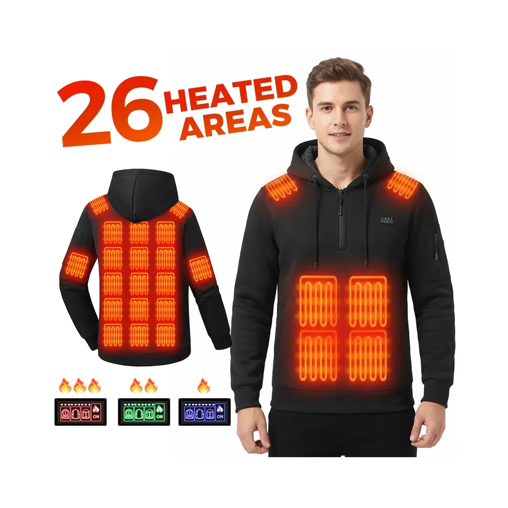 26 Zones Heated Hoodie 4 Gear Temperature Control Winter Thermal Sweatshirt Men Women Outdoor Hiking Fleece Warm Zip Up Jacket