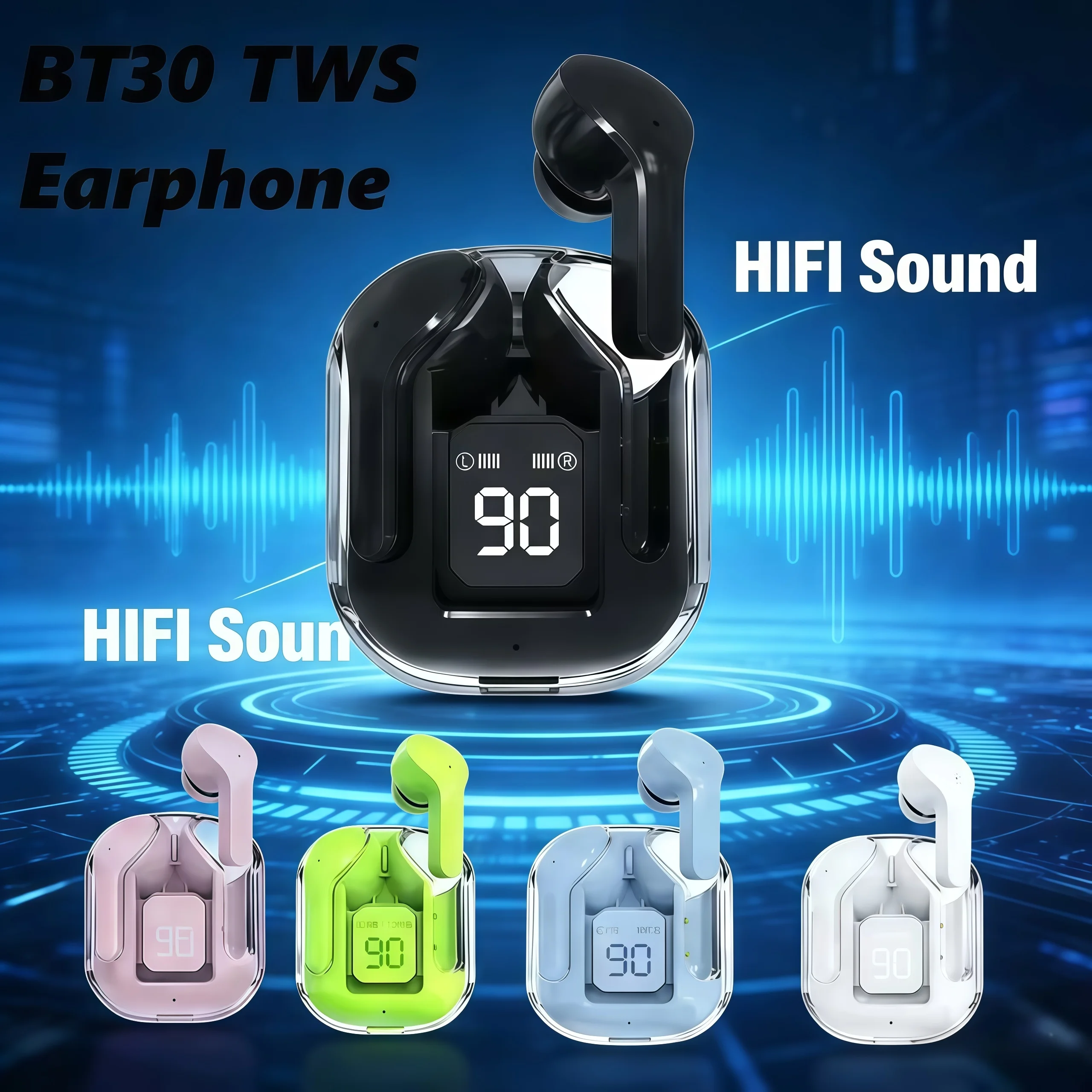 2026 New BT30 TWS wireless headphones, BT30 Bluetooth 5.1 headphones,  sports headphones, LED digital display stereo headphones