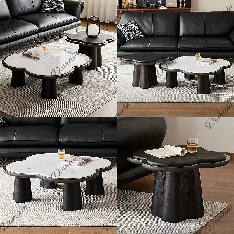 French Retro Cloud Coffee Table Set Living Room Luxury Cream Style Small Space Microcrystalline Stone Slab Irregular Design