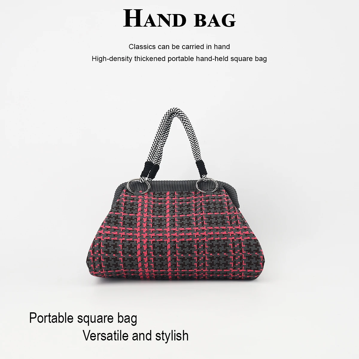 Women's Small Handbag, Fashionable Clip-Closure Design, Casual Versatile Design with Thick Stripes, Coin Purse and Evening Bag, Soft, Comfortable, Breathable Knitted Fabric, Suitable for Daily Commuting, Travel, and Sh