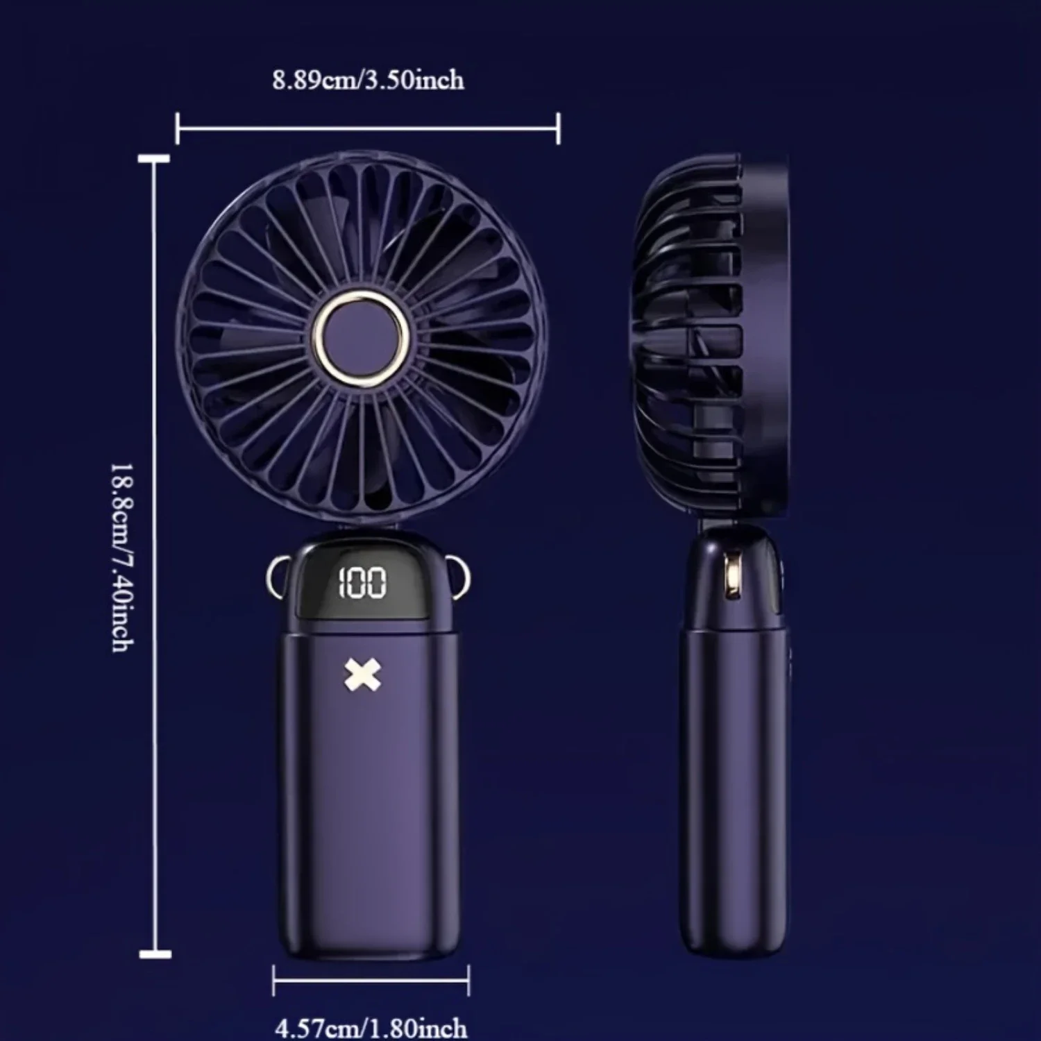 1pc, Portable USB Fans, Handheld Or Neck Hanging, 5-Speeds, Digital Display, Rechargeable, 7.4x3.5x1.8 Inches, Multipurpose Plas