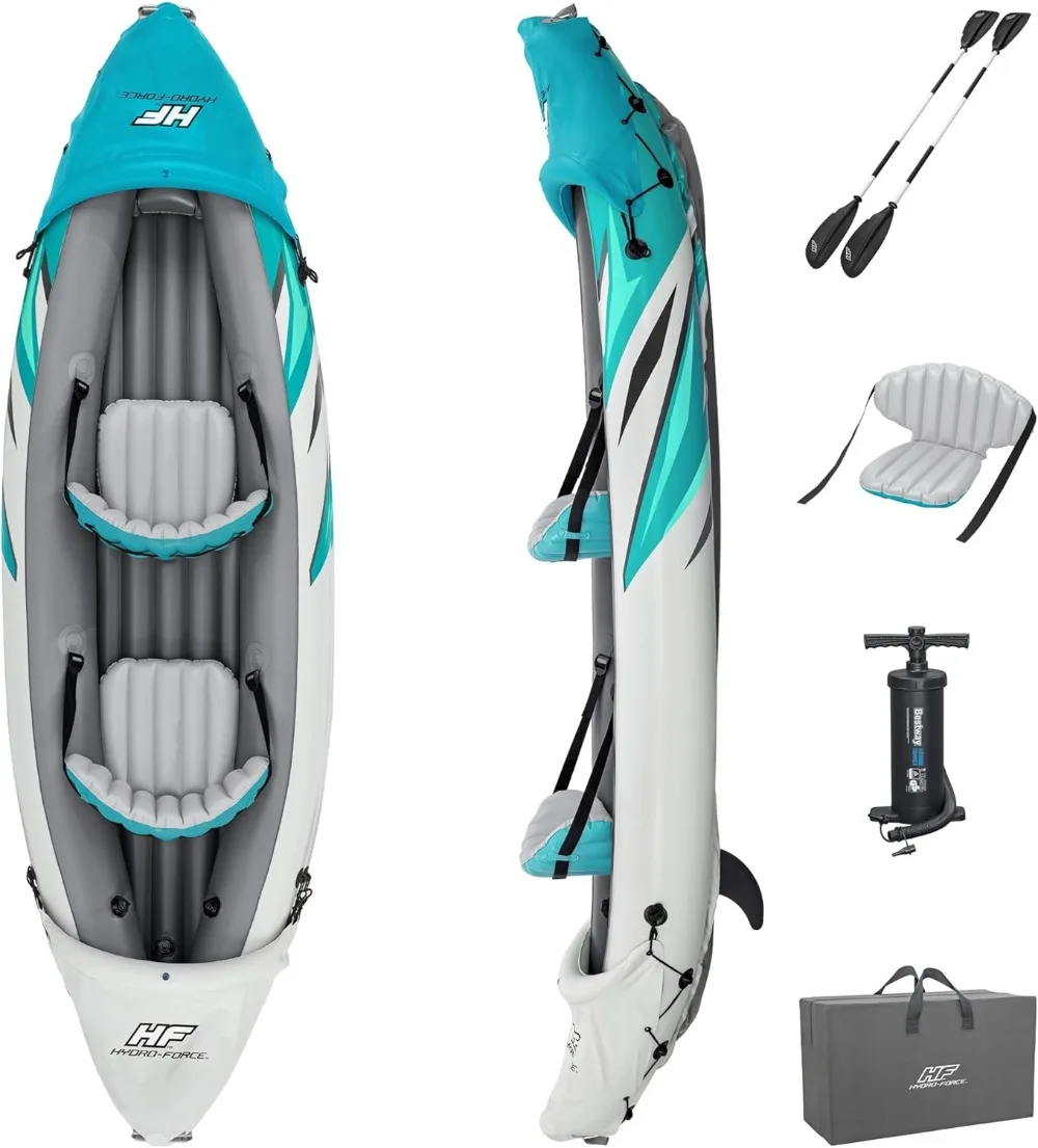 Hydro Force Inflatable Kayak Set | Includes Seat, Paddle, Hand Pump, Storage Carry Bag | Great for Adults, Kids and Families