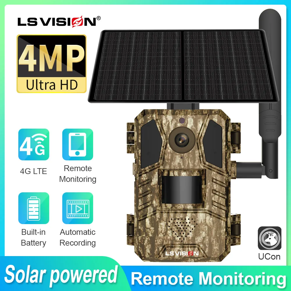 LS VISION-cámaras de seguridad Solar 4G, videocámara inalámbrica para exteriores,