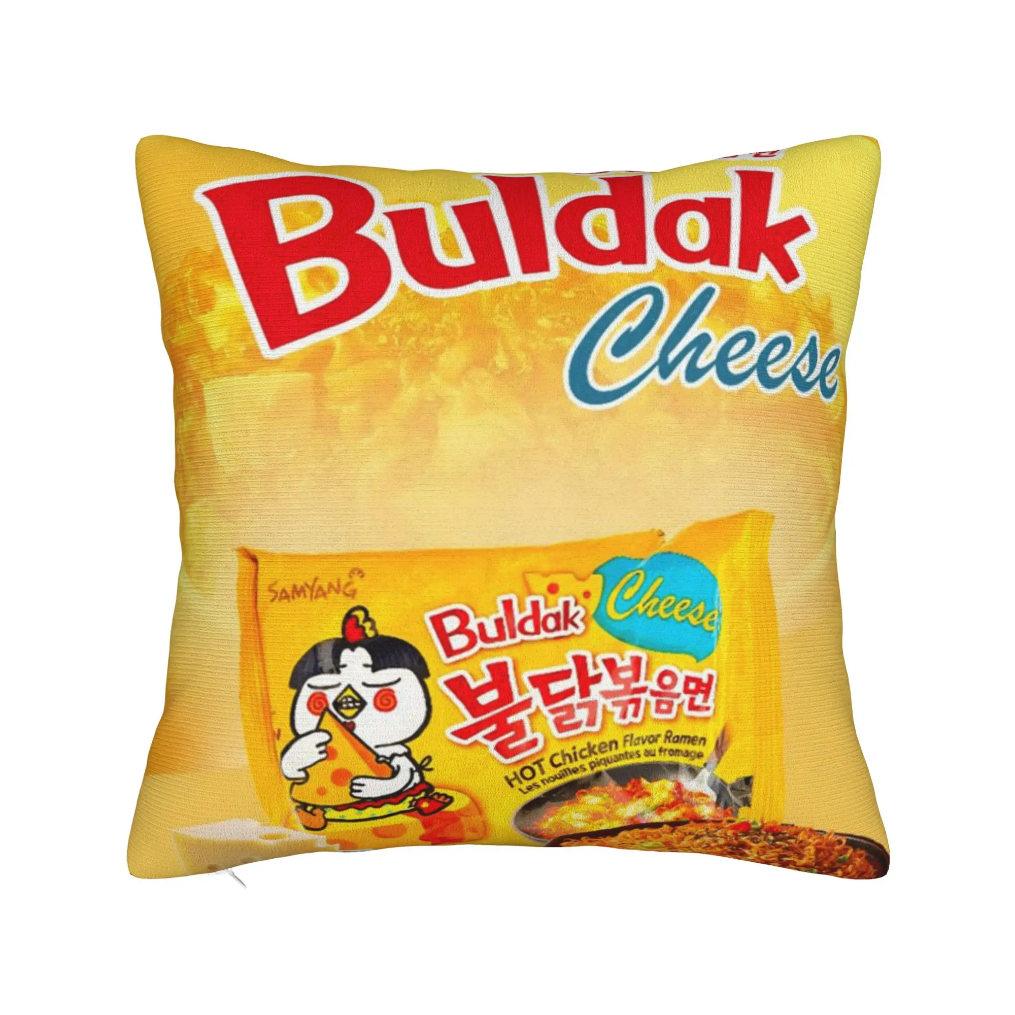 Funda de almohada con estampado de queso picante Buldak, pollo caliente, Ramen, funda de cojín divertida para decoración del hogar y coche de oficina