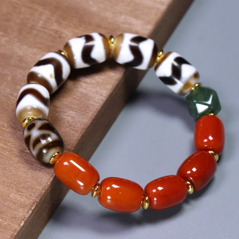 

Huya Wealth God Dzi из бисера из красного агата, однониточный браслет 10X13 мм, модный универсальный стиль