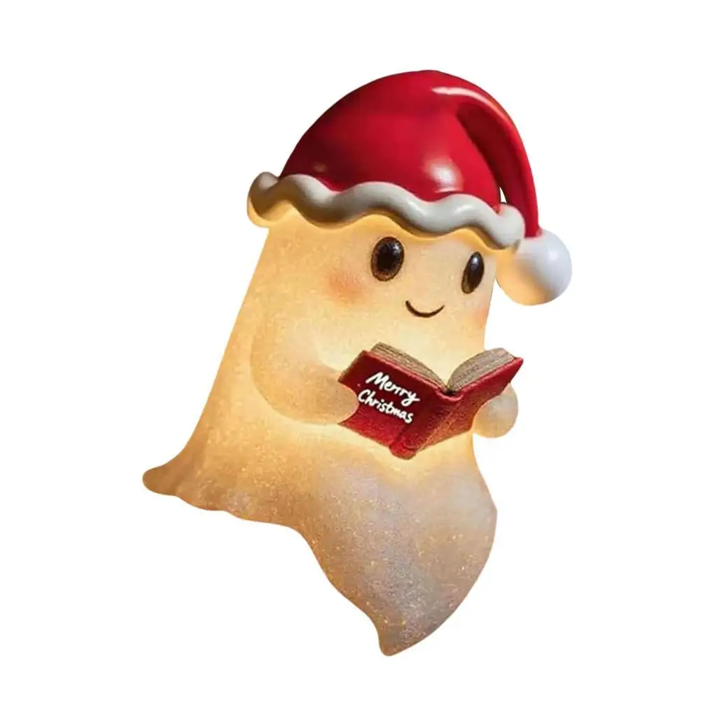 Ghost Reading Book Lamp Halloween Decoration Spooky LED Night Light Novelty Statue for Xmas