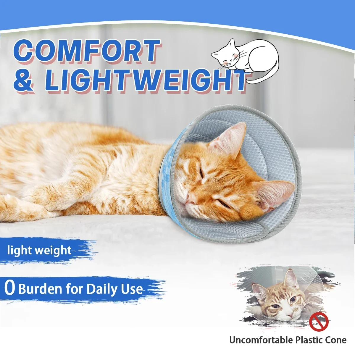 Breathable Pet Protective Cover Cat Adjustable Cartoon Pet Cone Collar Post-operative Anti-bite and Anti-licking Wound An