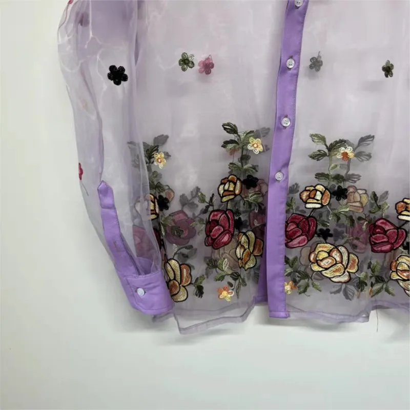 Fashion Embroidered See Through Organza Men's Shirts Light Luxury Tops Elegant Shirts - view 6