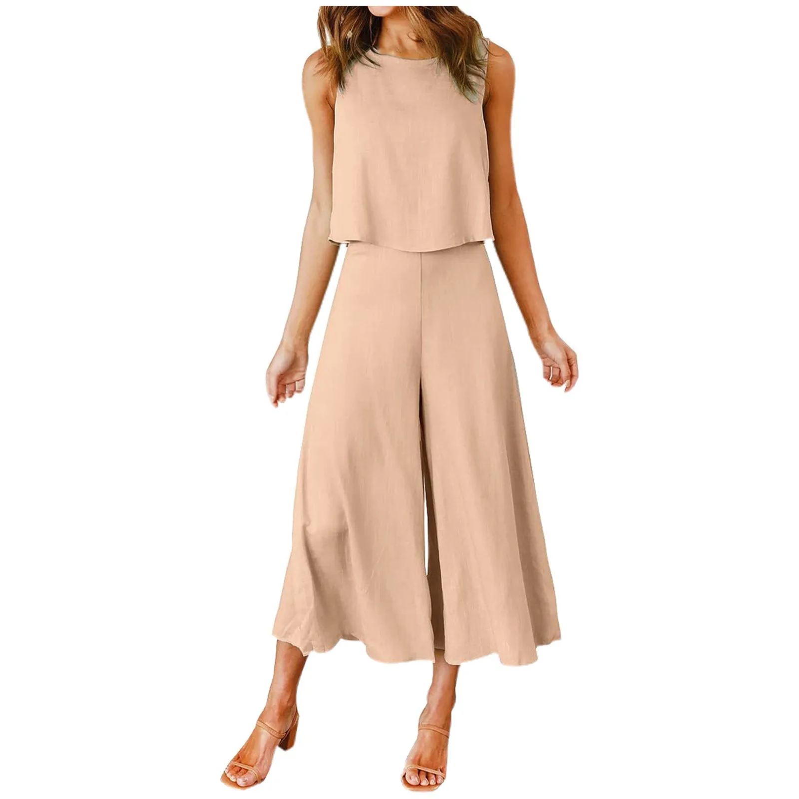 

Summer New Women'S Suit Solid Color Chiffon Sleeveless Top And Pants Set Light Breathable Loose Comfortable Sexy Elegant Outfit