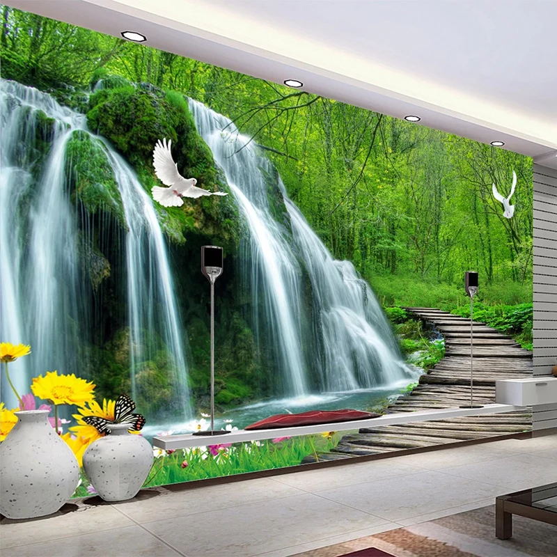 Custom 3D Wall Murals Classic Waterfall  Mountain Forest Design for Living Room Bedroom Sofa TV Background Home Decor Wallpaper
