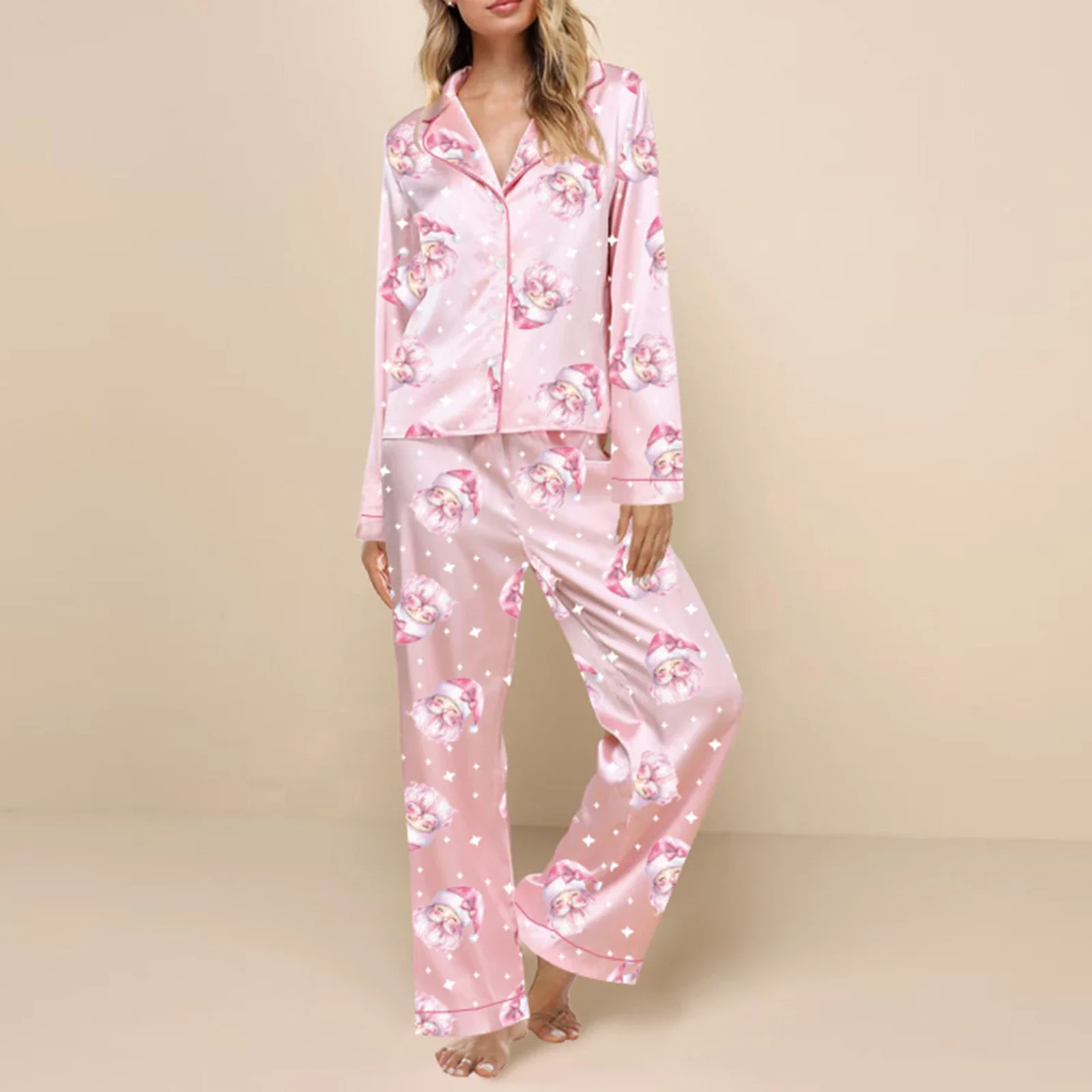 

hirigin Women Fall Outfits Christmas Element Print Long Sleeves Shirt and Elastic Pants 2 Piece Set Streetwear Vacation Clothes