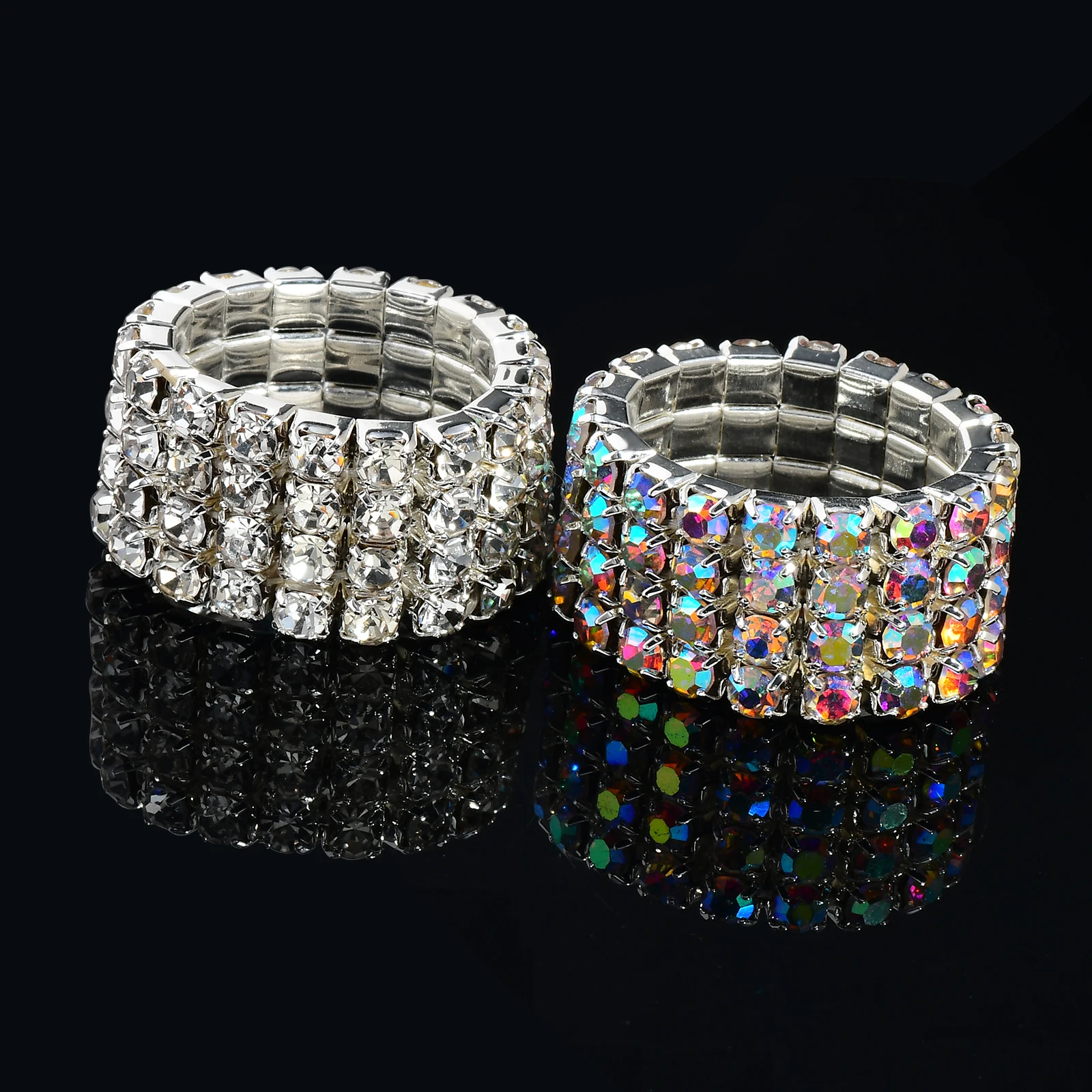 1PC Simple Peplum 4 Drain Diamond Ring Stretch Finger Ring with Diamonds