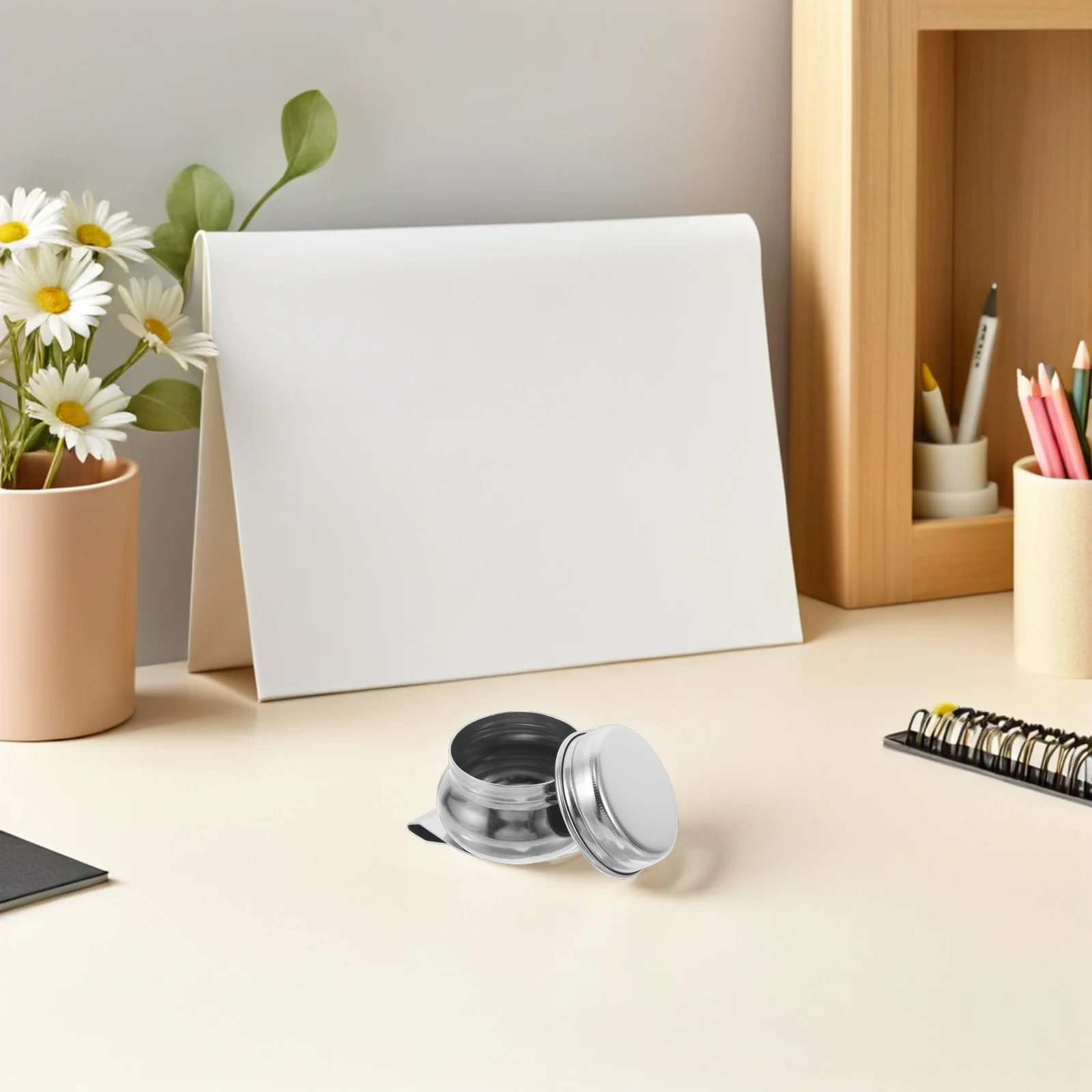 

2pcs Single Palette Cup Large Mouth Stainless Steel Dipper For Oil Acrylic Painting Portable Paint Mixing Cup With Clip Art Tool