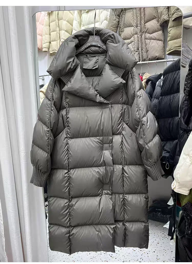 2024 Winter New Maxi-Long White Down Puffer Jacket Thicken Warm Over Knee Maxi-Length Winter Coat Long Quilted Padded Coat