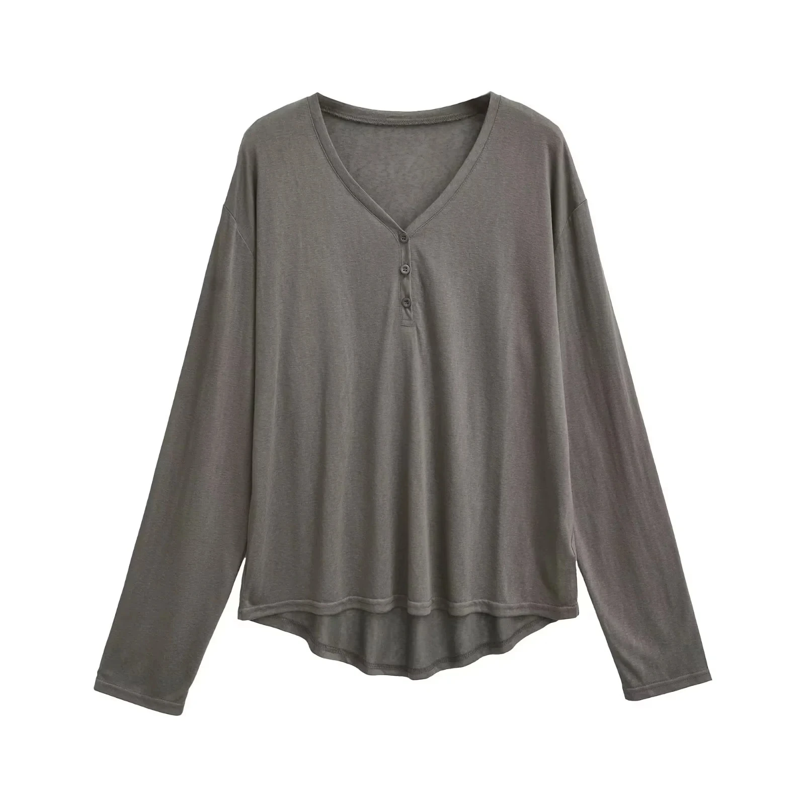 السيدات فضفاضة تناسب طويلة Sve V-Ne تي شيرت الجاز الرقص الأعلى الخريف جديد Sle التخسيس قاعدة irt تخفيف Sle لون نقي