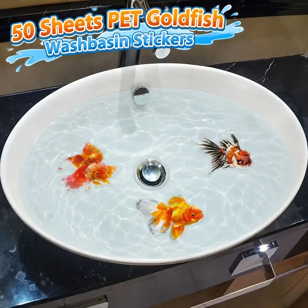 50 Sheets PET Goldfish Washbasin Stickers Waterproof Colorful Koi Fish Tile Stickers Realistic Reusable Fish Tank Stickers