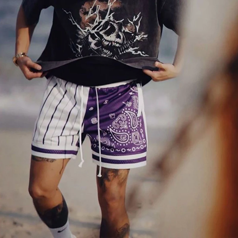 Men Shorts New Print Basketball Joggers Sweatpants Casual Fast drying Short Traning Workout Zip Pocket Summer Three Short Mesh